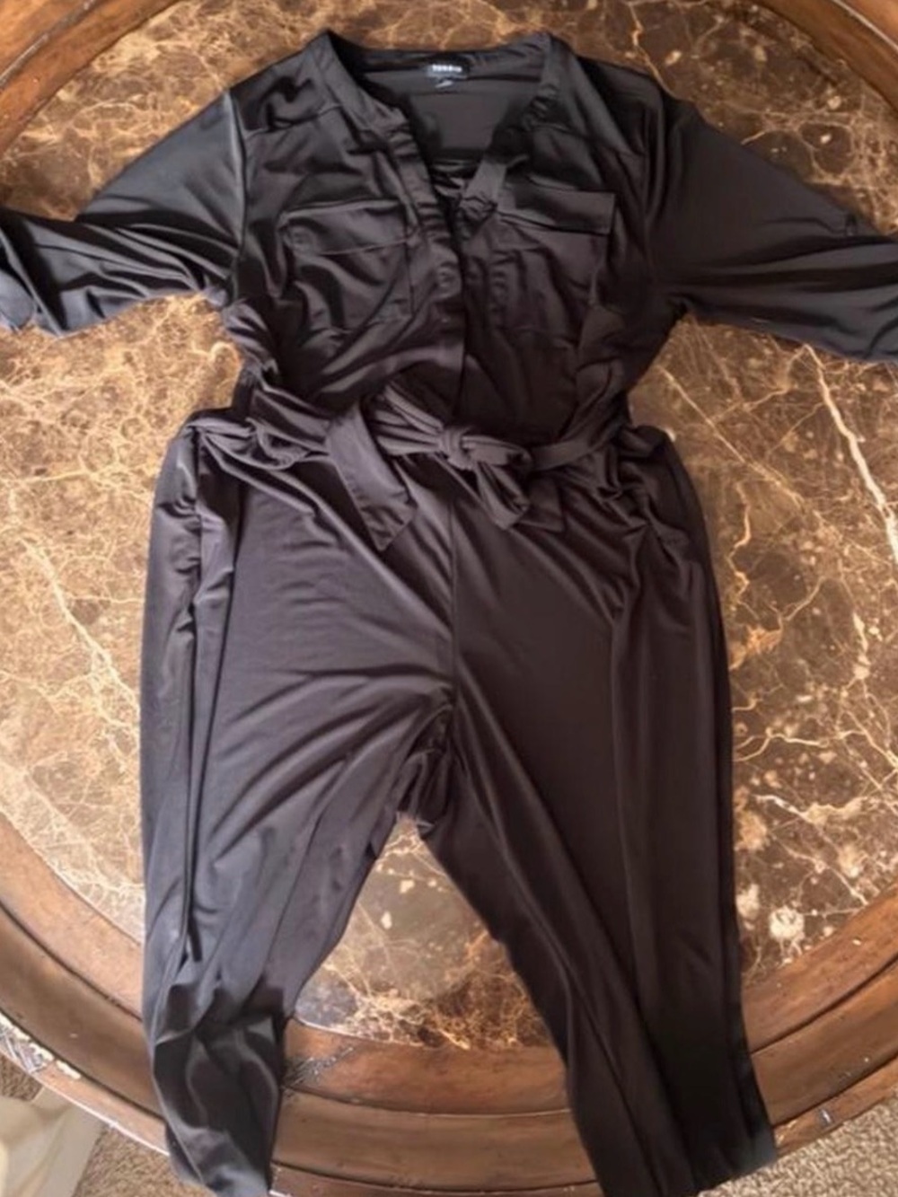 Black V-Neck Jumpsuit with Waist Tie